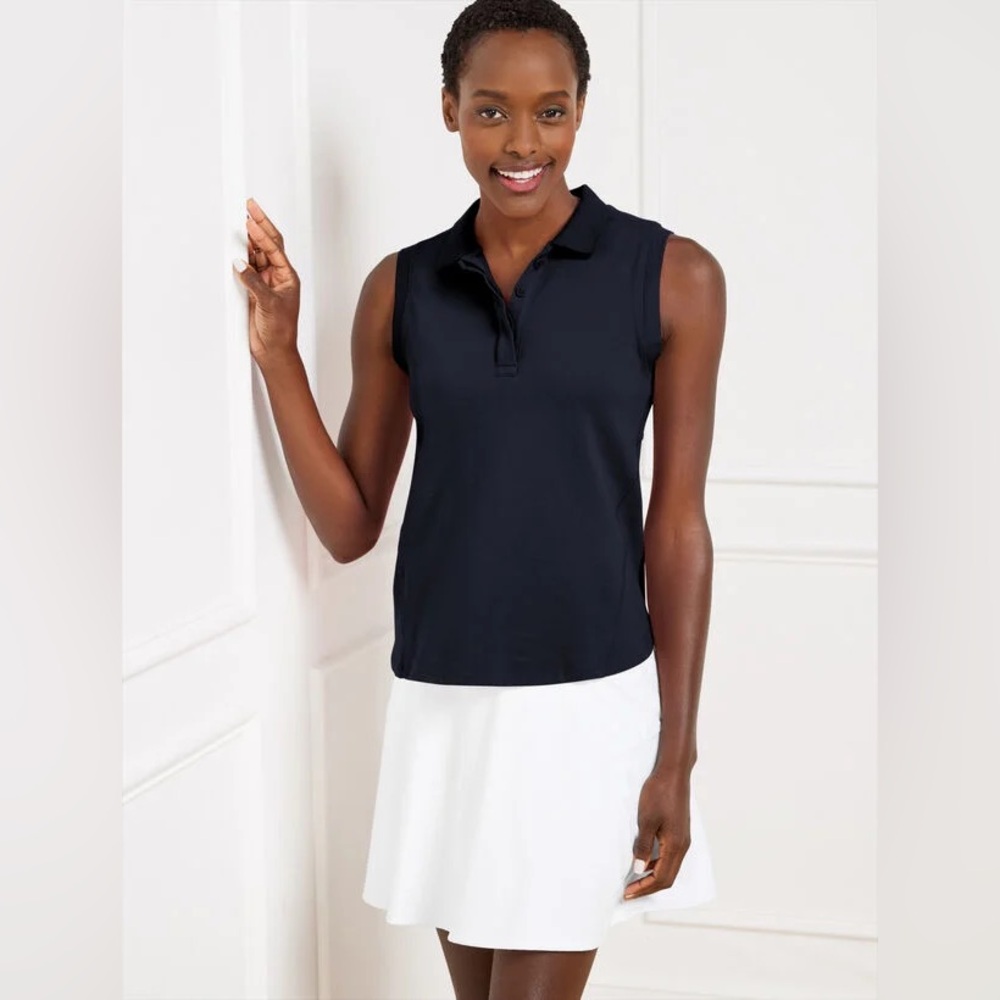 NWT Talbots UPF 50+ Pique Polo Tank Navy Blue Size L Country Club Athleisure